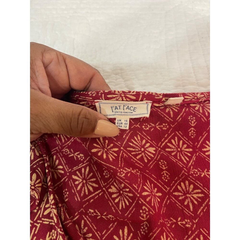 Fat Face Wrap Around Waist Gypsy Geo Print Dress Bottom Tier Burgundy Sleeveless - Picture 5 of 12